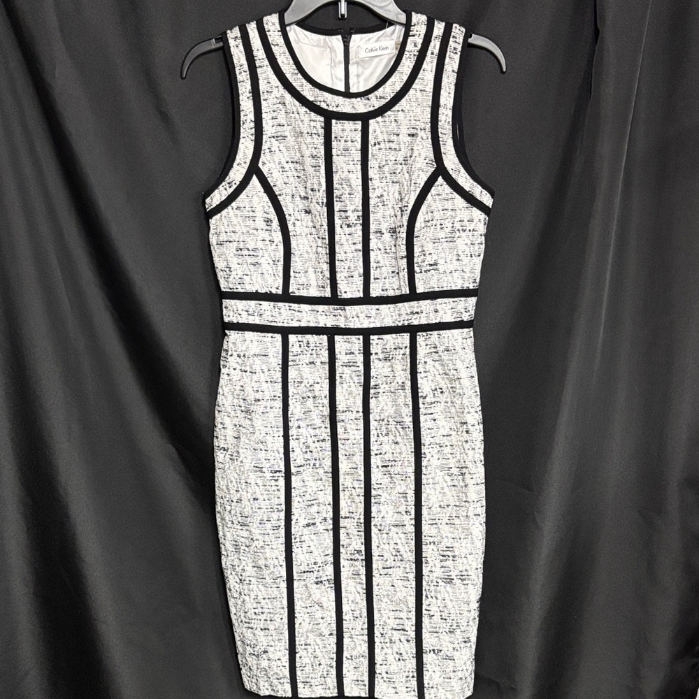 Calvin Klein White and Black Tweed Mini Dress